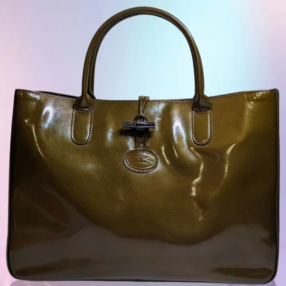 Longchamp Vintage Le Roseau Satine Collection Bronze Patent Tote Ref# 1681051016 - Picture 1 of 12